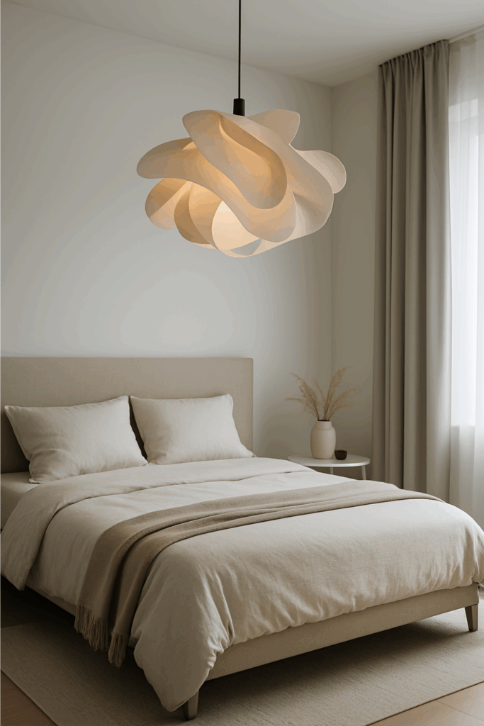Statement Lighting Fixture hanging above the bed.